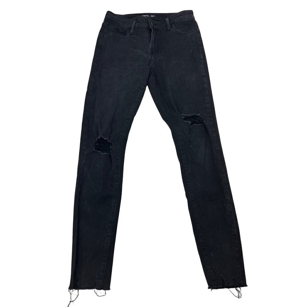 Old Navy Womens Rockstar Super Skinny Ankle Jeans Black Distressed Raw Hem 6T